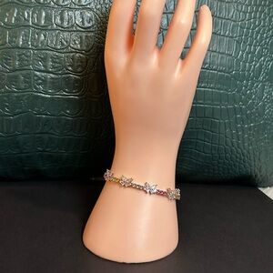 NIB- Platinum Plated Multicolored Crystal Butterfly Tennis Bracelet